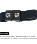 Close-up of black strap from Three Pack Antistatic Wrist Straps Set, For ESD Protection, Dual Circuit Antistatic Bracelets With Adjustable Cords, Ground Yourself While Fixing Computers And Electronics, Deep Gray