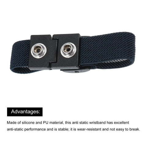 Close-up of black strap from Three Pack Antistatic Wrist Straps Set, For ESD Protection, Dual Circuit Antistatic Bracelets With Adjustable Cords, Ground Yourself While Fixing Computers And Electronics, Deep Gray