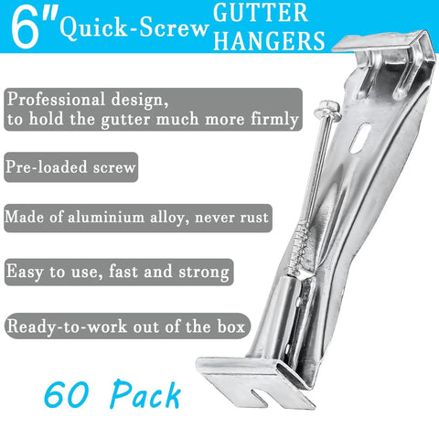6 Inch Gutter Hangers Kit With 60 Pcs Preinserted Quick Screw Clips Hidden Bracket For 6 Inch K Style Aluminum Gutters