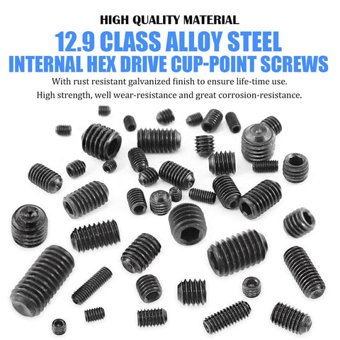 450Pcs M3 M4 M5 M6 M8 Allen Head Socket Set Screws Kit Pro Grade Heavy Duty Internal Hex Grub Screws 12 9 Class