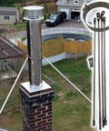 Rock Solid Stainless Steel Chimney Flue Support Bracket for Wood Stoves and Fireplaces on a roof, securing a stainless steel pipe.