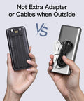 Comparison of Two Pack Heavy Duty 10000mAh Portable Charger Power Bank Featuring Integrated Lightning And Usb C Cables.