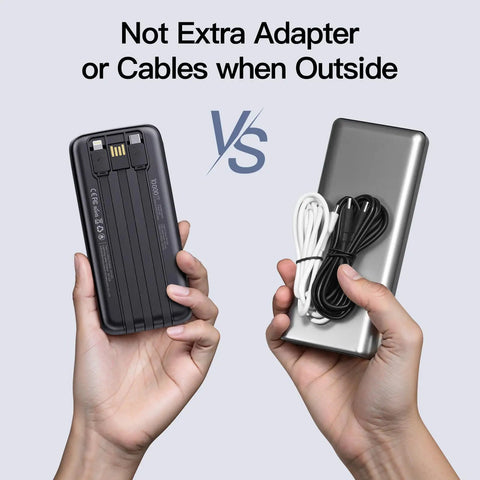 Comparison of Two Pack Heavy Duty 10000mAh Portable Charger Power Bank Featuring Integrated Lightning And Usb C Cables.