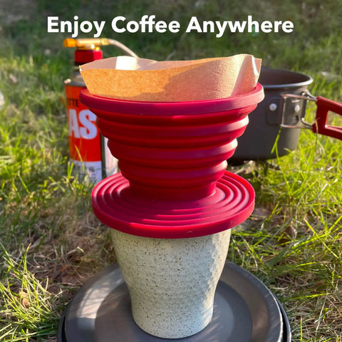 Collapsible Pour Over Coffee Dripper For Camping 2 Pack Red Portable Foldable Coffee Maker on cup outdoors