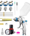 High Volume Low Pressure Spray Gun Kit With Three Included Nozzles Size 1.4 1.7 And 2.0 Millimeters parts including nozzles and regulator.