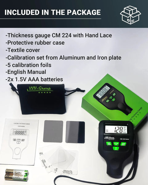 Car Paint Thickness Gauge With 0.1 Micron Resolution, Ready To Use Digital Coating Meter For Auto Inspections, Detects Fe, Al And Zn, Factory Calibrated, Fast Accurate Readings, Large Backlit LCD Display, Ideal For Bodywork Checks, accessories included