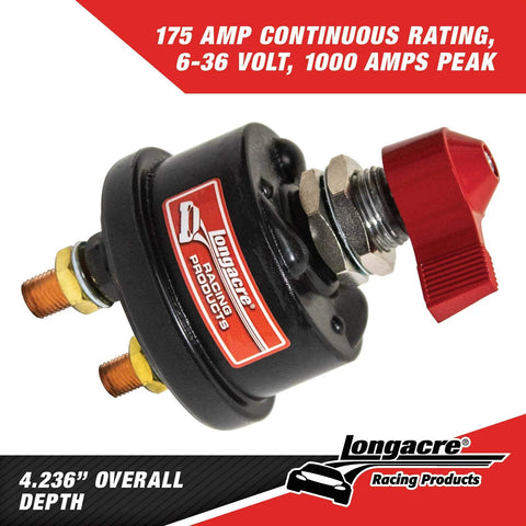 Longacre weatherproof battery disconnect switch with red knob and dual terminals