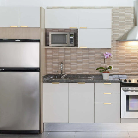 Modern kitchen featuring Gold Edge Finger Pulls 5 Pack For Kitchen Drawers And Cabinets on cabinets with ergonomic grip.