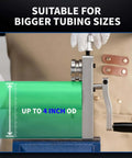 Tubing Bead Roller For Copper, Aluminum, And Thin Steel Piping in use on large green tube, showing suitability for up to 4 inch diameters