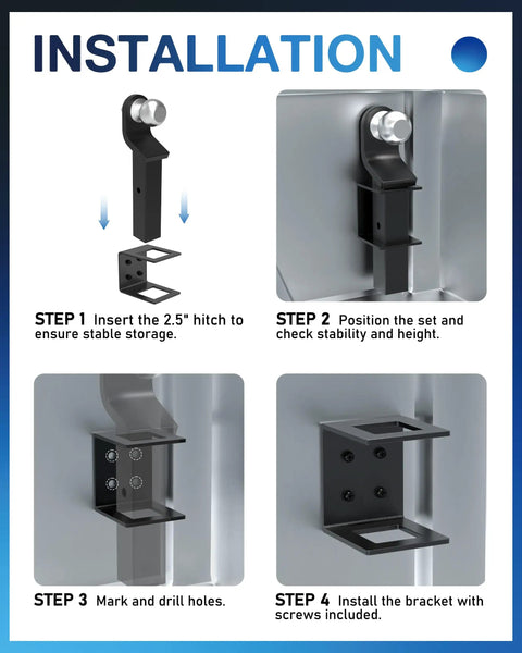 Installation steps for Keep Your Ride Tight With This Heavy Duty 2.5 Inch Truck Bed Hitch Holder And Trailer Storage Bracket.