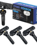 Four Pack TPMS Tire Pressure Monitoring Sensors Direct Replacement Fits Chevy Silverado 1500 Equinox Tahoe GMC Sierra 1500 Yukon Acadia 2007 To 2022 Dead On Fit Guarantee with packaging.