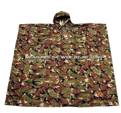 Ultra Lightweight Ripstop Nylon Rain Poncho With Adjustable Hood Camouflage Pattern Ultra Packable Into Included 8x4 Stuff Sack Extra Long Coverage 54 Inch Wide By 48 Inch Long Great For Hiking And Outdoor Adventures laying flat