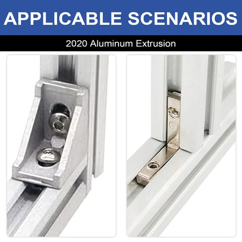 Close-up of 4 Pack 500mm 20x20 Aluminum T Slot Extrusion Kit Silver Anodized European Standard Linear Rail with corner brackets