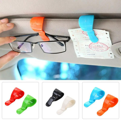 4 Piece Sunglasses Clip For Car Visor Universal Holder Multi Purpose Clip Card Pen Ticket Holder shown holding glasses and ticket
