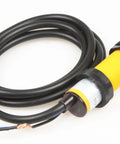 Go-To Proximity Switch And Photoelectric Sensor Kit For Precise Object Detection, 10cm Range, Diffuse Reflection Infrared Sensor, DC 6 To 36V, 3 Wire NPN NO Output, Noncontact Displacement Sensing For Industrial Automation And Robotics, yellow cylindrical sensor with cable