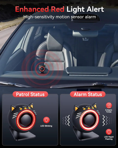 High Impact Car Alarm System With Vibration Sensor 120dB Siren And Red Strobe Lights Dual Alert Security For Your Ride Easy Install Deterrence Against Thieves Auto Arm And Alarm On Vibration, mounted on car dashboard