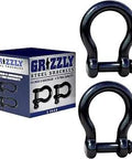 Two Pack Three Quarter Inch D Ring Shackles Heavy Duty Forged Steel With 4.75 Ton Capacity for Jeeps ATVs and Trucks next to box