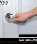 Heavy Duty Designer Commercial Lever Door Lock With Bathroom Privacy Indicator Vacant Occupied Sign Restroom Door Handle Satin Chrome Boss Grade Privacy Lock For Commercial Spaces being installed on a door
