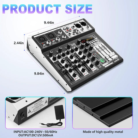 4 Channel Karaoke DJ Mixer With Bluetooth USB Audio Interface 16 Bit DSP Effects Plus 48V Phantom Power For Live Streaming