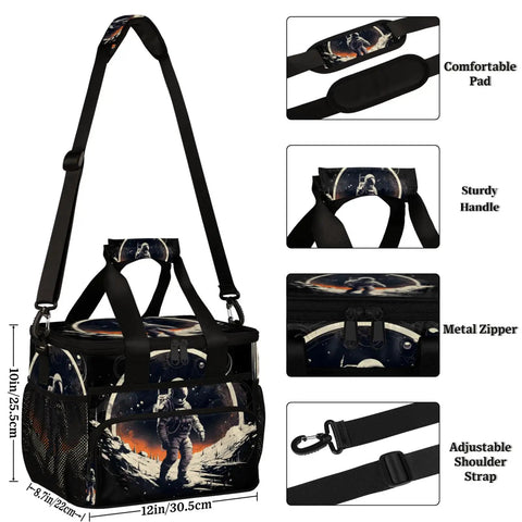 Insulated Picnic Backpack With Lunch Box For Women And Men, Spacious 12 By 8.7 By 10 Inch Tote, keeps food fresh all day, astronaut design.