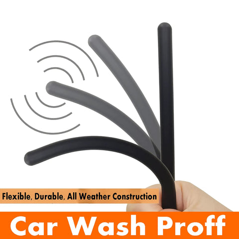 Scion Compatible 7 Inch Rubber Antenna Mast Replacement With Copper Coil, flexible and weatherproof design demonstrated by hand.