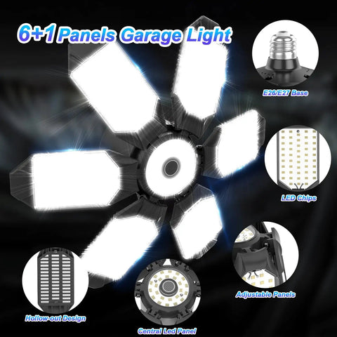 120W Deformable LED Garage Light With 6 Panels Adjustable 0 To 90 Degrees for 360 Degree Coverage in Garage Attic Basement