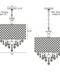Briolette 16 Inch Four Light Crystal Chandelier With Round Beaded Drum Shade Adjustable Height Chrome Finish diagram