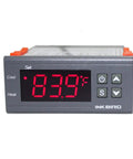 Front view of Dual Stage Digital Temperature Controller For Heating And Cooling With Alarm, 110V NTC Sensor Thermostat.