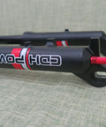 Close-up of Beefy 20 Inch Fat Tire Front Fork With Air Suspension For E Bike And MTB, showing black finish and detailing.
