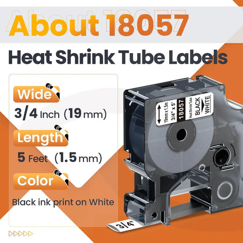 Heavy Duty 3/4 Inch Heat Shrink Label Tubes 18057 Built Like A Tank For Rhino Label Makers Works Like A Charm With 3M Pl200 Pl300 Flame Retardant, showing label spool dimensions and color.