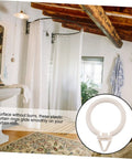 Bathroom with plastic Roman curtain rings and white curtains; Plastic Roman Curtain Rings 48 Pack With Smooth Glide Hanging Hooks