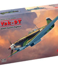 Yak-9T WWII Soviet Fighter Model Kit 1:32 Scale box with artwork of the fighter plane in flight, easy assembly details visible