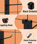Gridwall Hooks 50 Pack 2 Inch Black Metal Display Hangers For Wire Grid Panels Heavy Duty Retail Fixtures Garage Organizer Craft Fair Jewelry Rack 20 Lbs Capacity showing details like black oxidation, grappling hook, and plastic protective head.
