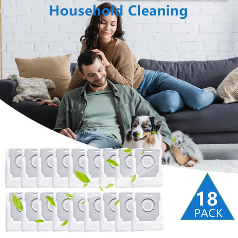 18 Pack Vacuum Bags For Roomba Series Fit I7 I7 Plus I3 I3 Plus I4 I4 Plus I6 I6 Plus I8 I8 Plus I1 I1 Plus J7 J7 Plus S9 S9 Plus with couple and dog