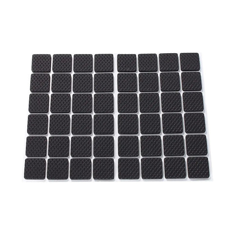 48 Pack Black Rubber Floor Protectors Self-Adhesive Non-Slip Pads for Furniture and Appliances arranged in grid