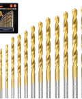 Titanium Coated Drill Bit Set 13 Piece Pro Grade With 135 Degree Tip HSS High Speed Steel Bits For Steel Aluminum Copper Wood Plastic