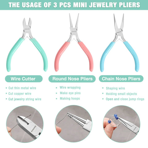 Jewelry Pliers Set 3 Pack With Mini Needle Nose Pliers, Chain Nose Pliers, Round Nose Pliers, And Wire Cutter For Jewelry Repair And DIY Crafts