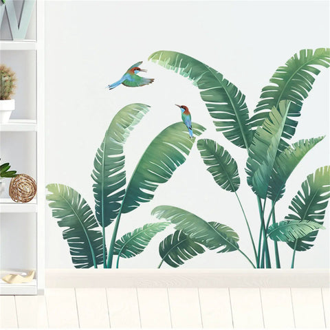 Lush Tropical Wall Stickers Set With Monstera Leaf And Palm Leaves Banana Leaf And Bird Mural For Bedroom Or Living Room Totally Easy Peel And Stick Decor To Create A Nordic Green Jungle Vibe In Your Space