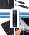 Two 200W Flexible Solar Panels Kit With 40A Charge Controller showing PV module features like IP67 junction box and plastic film
