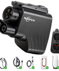 Plug And Go Tesla To Ccs And J1772 Charging Adapter With 250Kw Fast Current Smart Lock Switch showing dual connectors.