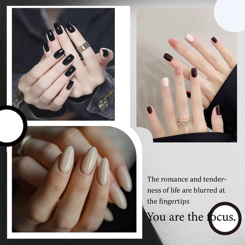 Manicured nails with Six Piece 15ml Gel Polish Set In Black And White Non Toxic HEMA Free Toluene Free Kit