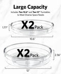 4 Pack Lazy Susan Organizer Set with Two 12 Inch High Edge Turntables and Two 10.6 Inch Turntables showing size measurements.