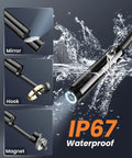 Endoscope Cam With Light 1920P Borescope Eight LED Lights 33 Ft Semi-Rigid Snake Inspection Camera IP67 Waterproof in water