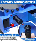 Rotary micrometer on Sciolix 2200W Electric Hydraulic Hose Crimping Machine, showing fine adjustment knob for precise operation.