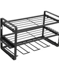 Heavy Duty Wall Mounted Drill Rack Black Steel Tool Holder Featuring 150 Pound Load Rating Quick Screw Assembly System For Garages And Shops, side view of tool holder.