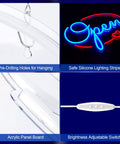 Open Sign For Business 16x12 Inch LED Neon Sign USB Powered Brightness Adjustable with hanging holes and switch