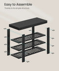 Exploded view of 4 Tier Bamboo Shoe Rack Bench Organizer For Entryway And Living Room, pieces for easy assembly shown.