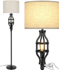 Farmhouse Floor Lamp With Night Light And Retro Vibe, Black Tall Standing Light For Living Room Or Bedroom, close-up of E26 bulb in vintage pole