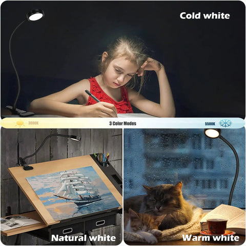 Clip On Reading Light Desk Lamp With Strong Clamp For Kids And Adults Eye Protection Night Light Flexible Gooseneck With 3 Modes