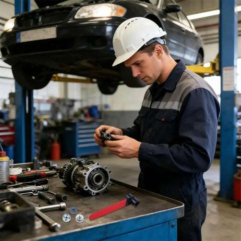 Mechanic using pin wrench for angle grinders with non slip four claw grip built from 65Mn steel quenched for heavy duty use.